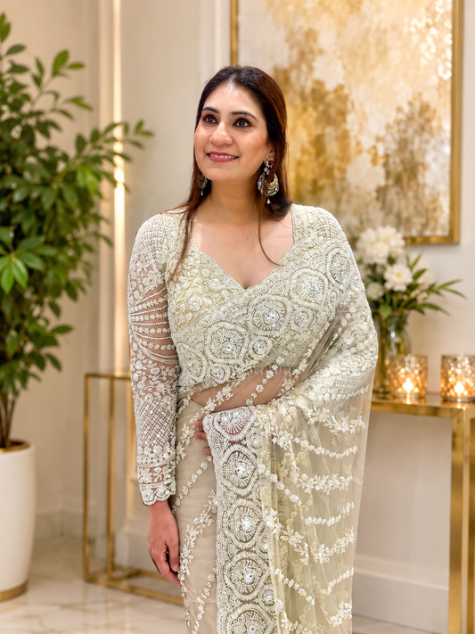 Pearl Ivory Net Saree