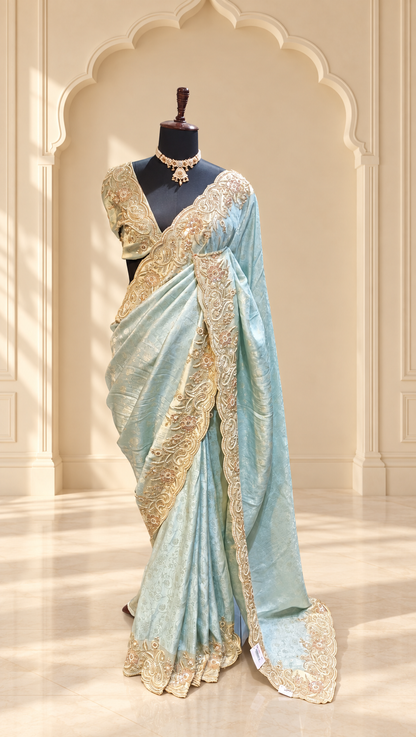 Powder Blue Pearl Heritage Saree